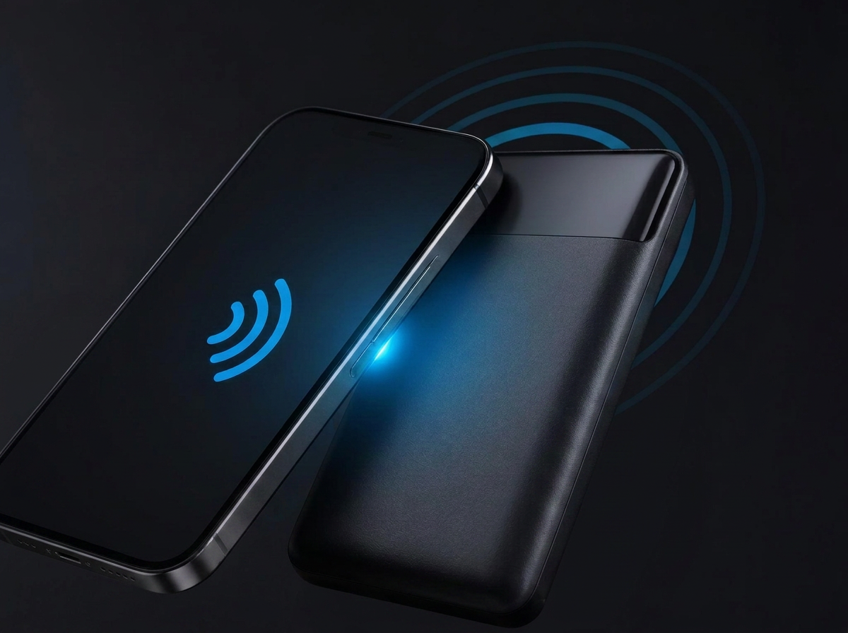 Customer tapping a smartphone against a handheld card reader to pay